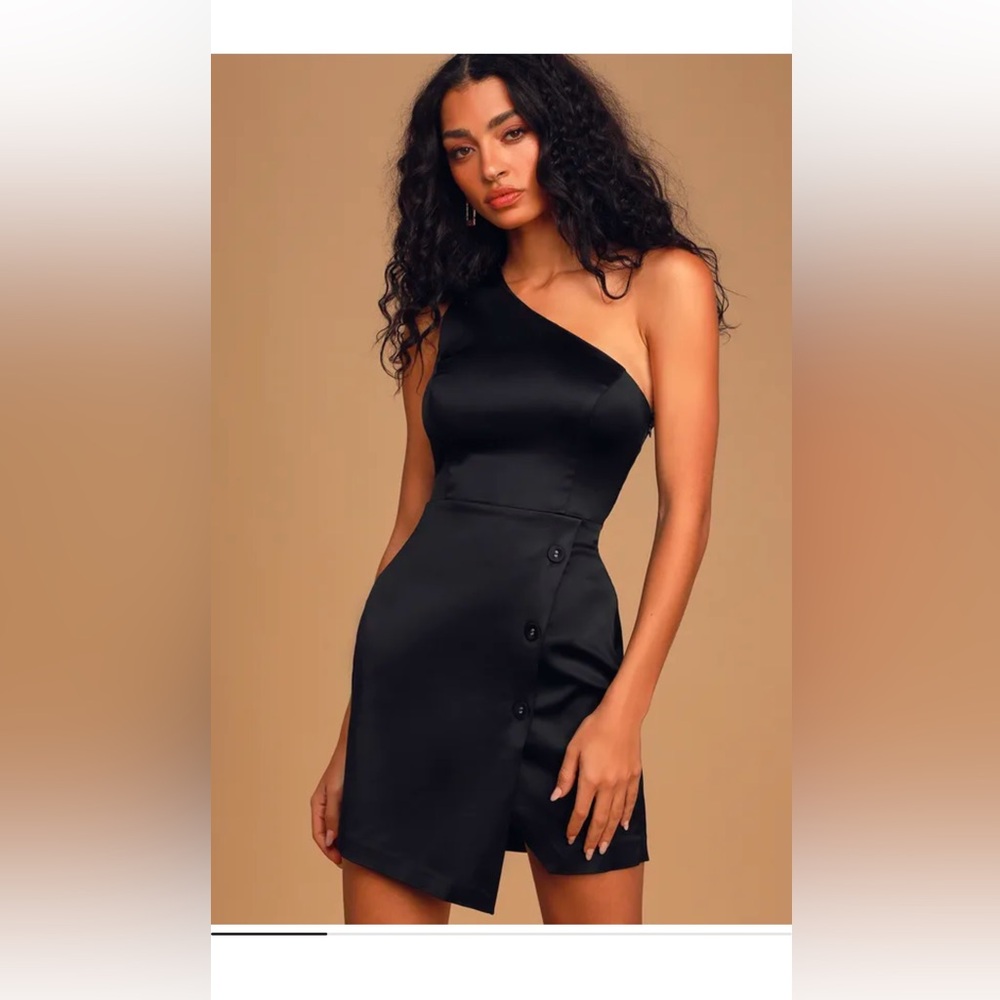 Lulu's Black Asymmetrical One-Shoulder Cocktail Dress